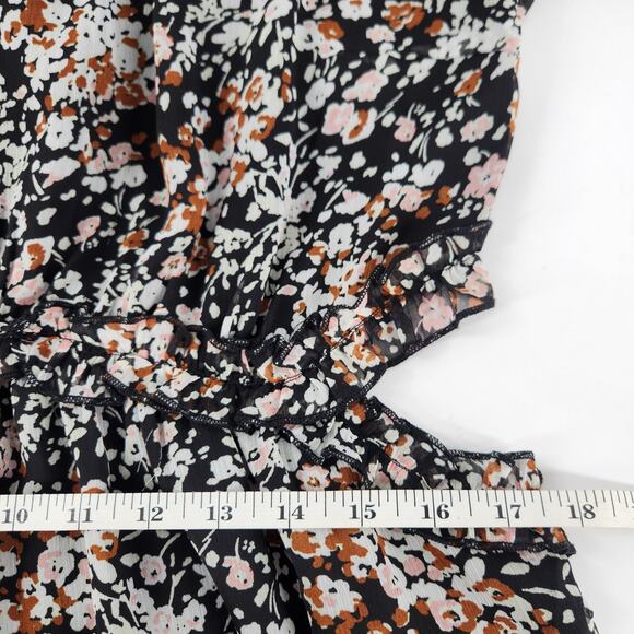 Lulus Autumn Bliss Cutout Mini Dress Size XL Dark Floral Long Sleeve  Boho - Picture 13 of 14